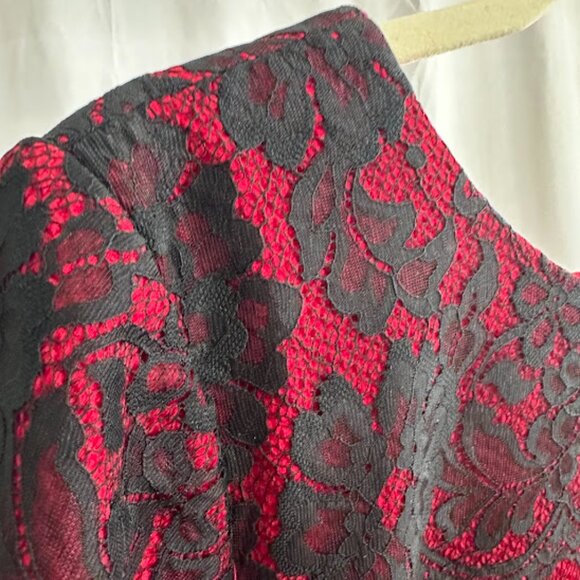 Danny and Nicole Women's Plus 24W Red Dress with Lace Overlay at Neck and Waist - Picture 6 of 8